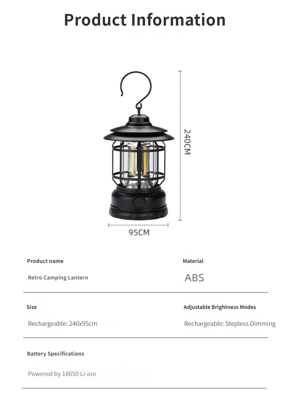 Welikeys Vintage Dimmable LED Camping Lantern, Portable Hanging Retro Outdoor Lamp for Camping, Patio, Emergency Power Outage - Image 6