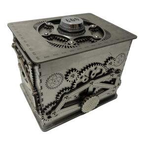 Welikeys Vintage Interlocking Gear Metal Safe Box, Handmade Mechanical Combination Lock Piggy Bank Jewelry Storage Ornament