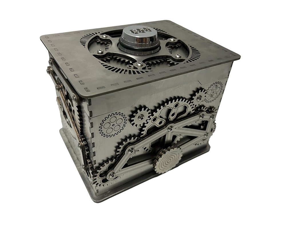 Welikeys Vintage Interlocking Gear Metal Safe Box, Handmade Mechanical Combination Lock Piggy Bank Jewelry Storage Ornament
